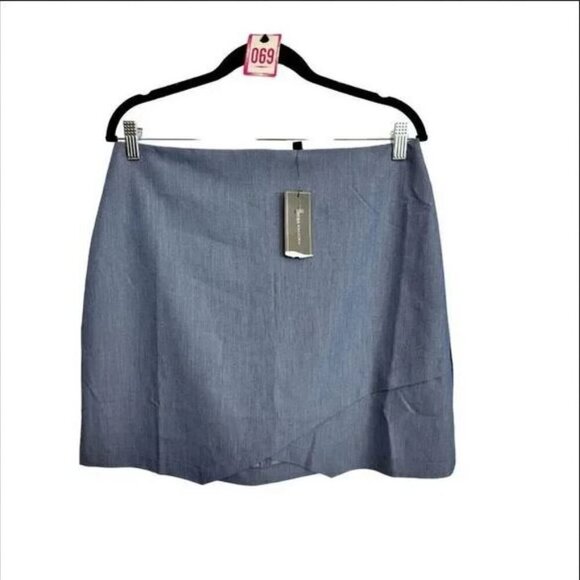 NWT BCBG Maxazria Woven Tiered Front Slit Mini Skirt Dark Chambray Blue - Picture 5 of 16